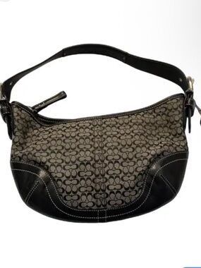 Coach Signature Canvas Shoulder Hobo in gray and Black Trim